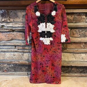 Red and Black Chiffon Kurti with Black and White Sequin Applique